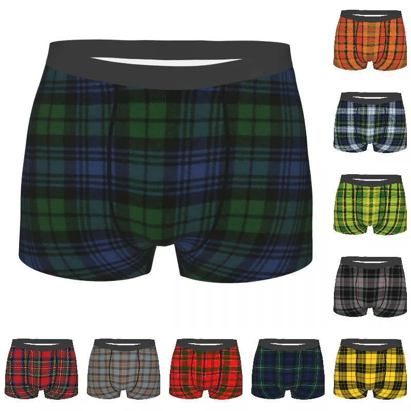 Black Watch Tartan Boxer Shorts for Men in Lycra and Polyester