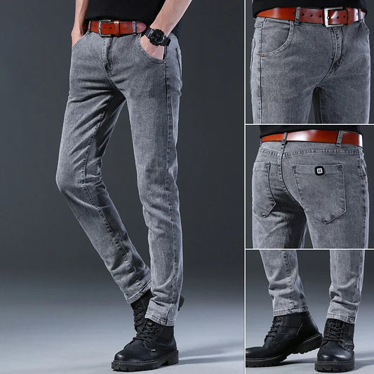 Men's Slim Grey Denim Jeans with Zipper Fly
