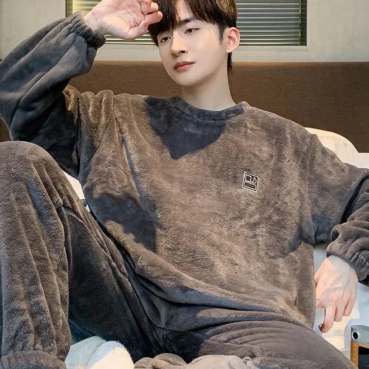 Sleepwear Pajamas for Men Winter Couple for Sleeping Warm Coral Fleece Set Spring Autumn Fleece Plus-size Youth Home Wear