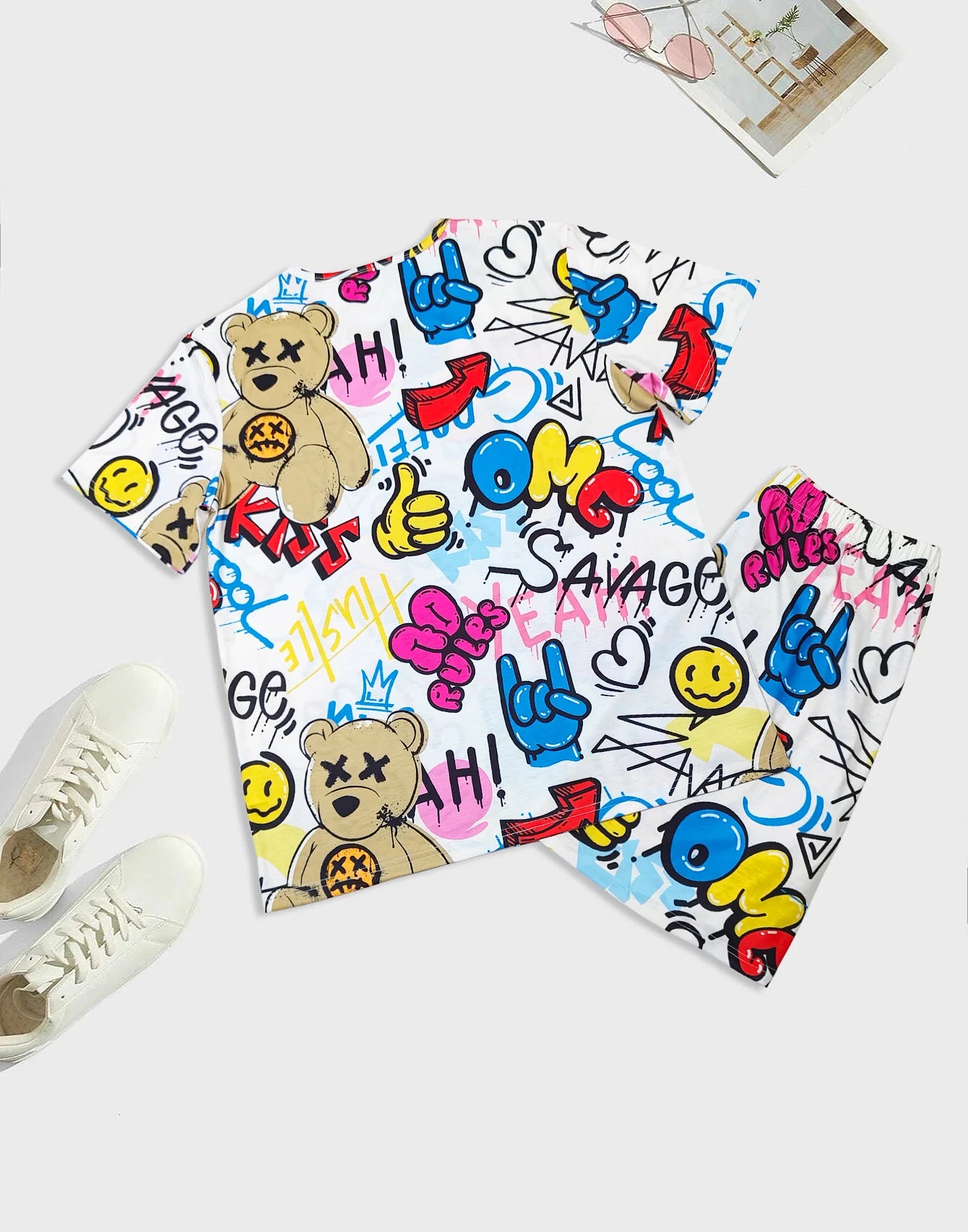 Men's Cartoon Silk-Screen Pyjama Set for Men