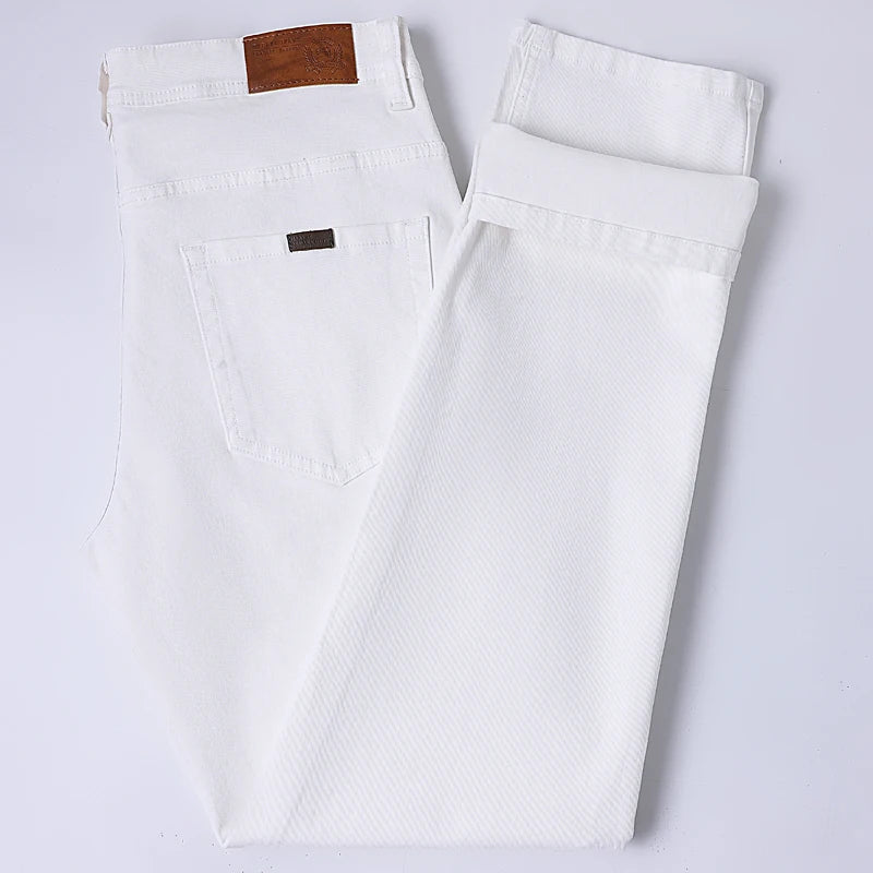 Men's Jeans Fashion Straight Business Casual Stretch Denim Pants Classic Fit Solid Color Comfortable All Season Pants
