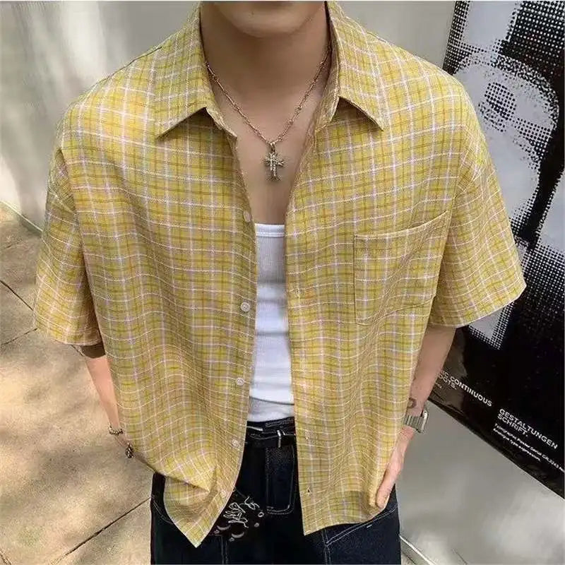 Blue Plaid Short Sleeve Men's Casual Shirt
