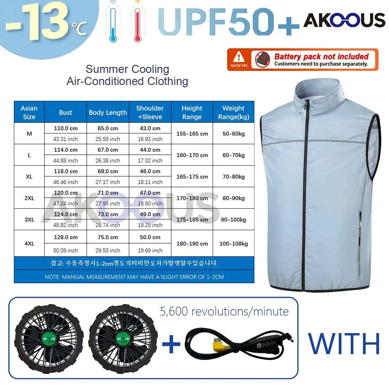 AKOOUS 12V/5V USB Cooling Vest for Men and Women