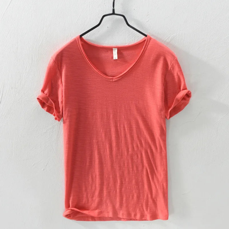 New Mens T Shirt Pure Color V Collar Short Sleeved Tops Tees Men T-Shirt 10colors slim Man T-Shirts Fitness For Male Clothes