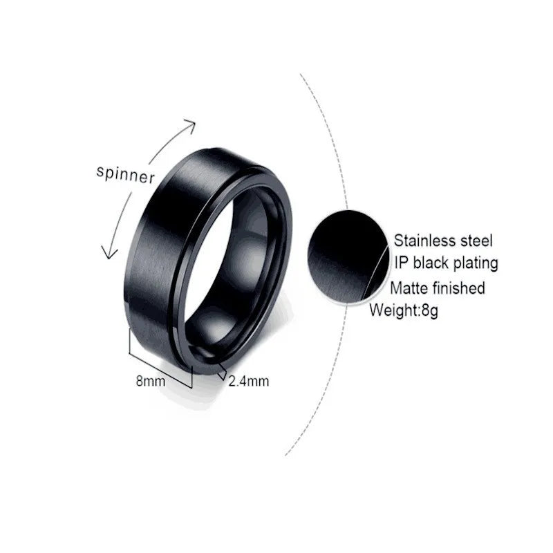 LENNIK Trendy Rotating Stainless Steel Ring for Men, Creative Double-layer Black Ring
