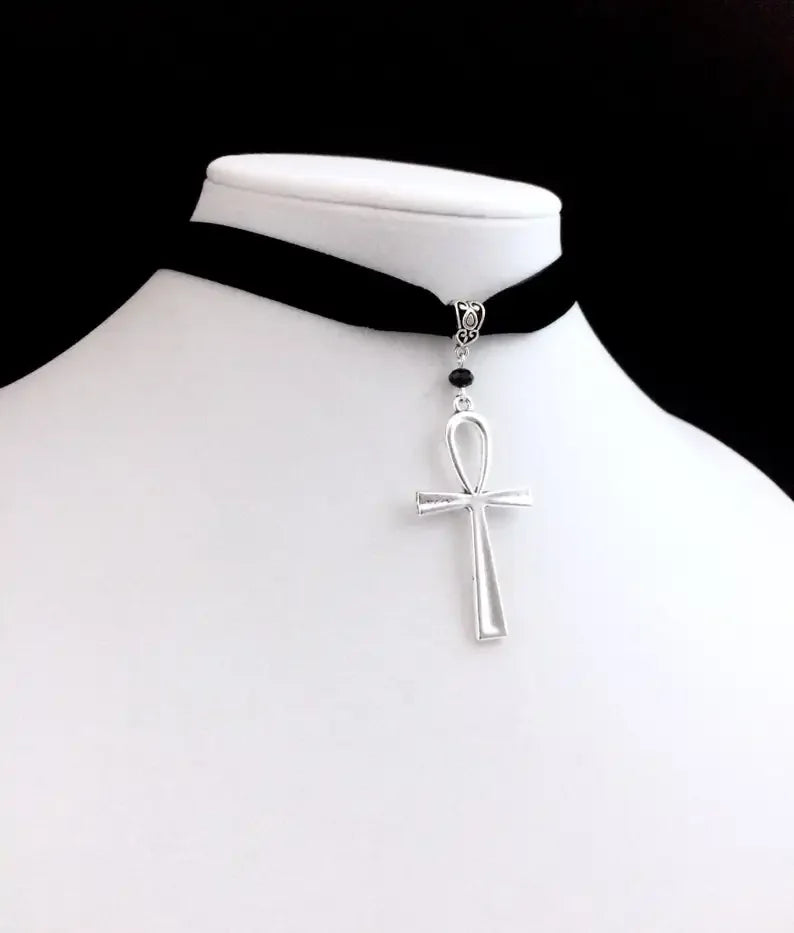 Gothic Ankh Necklace Phanax Cleopatra Black Egyptian Ankh Eternal Life Necklace