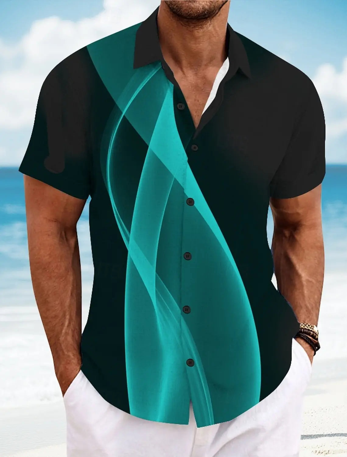Men's Short Sleeve Geometric Plaid Hawaiian Shirt
