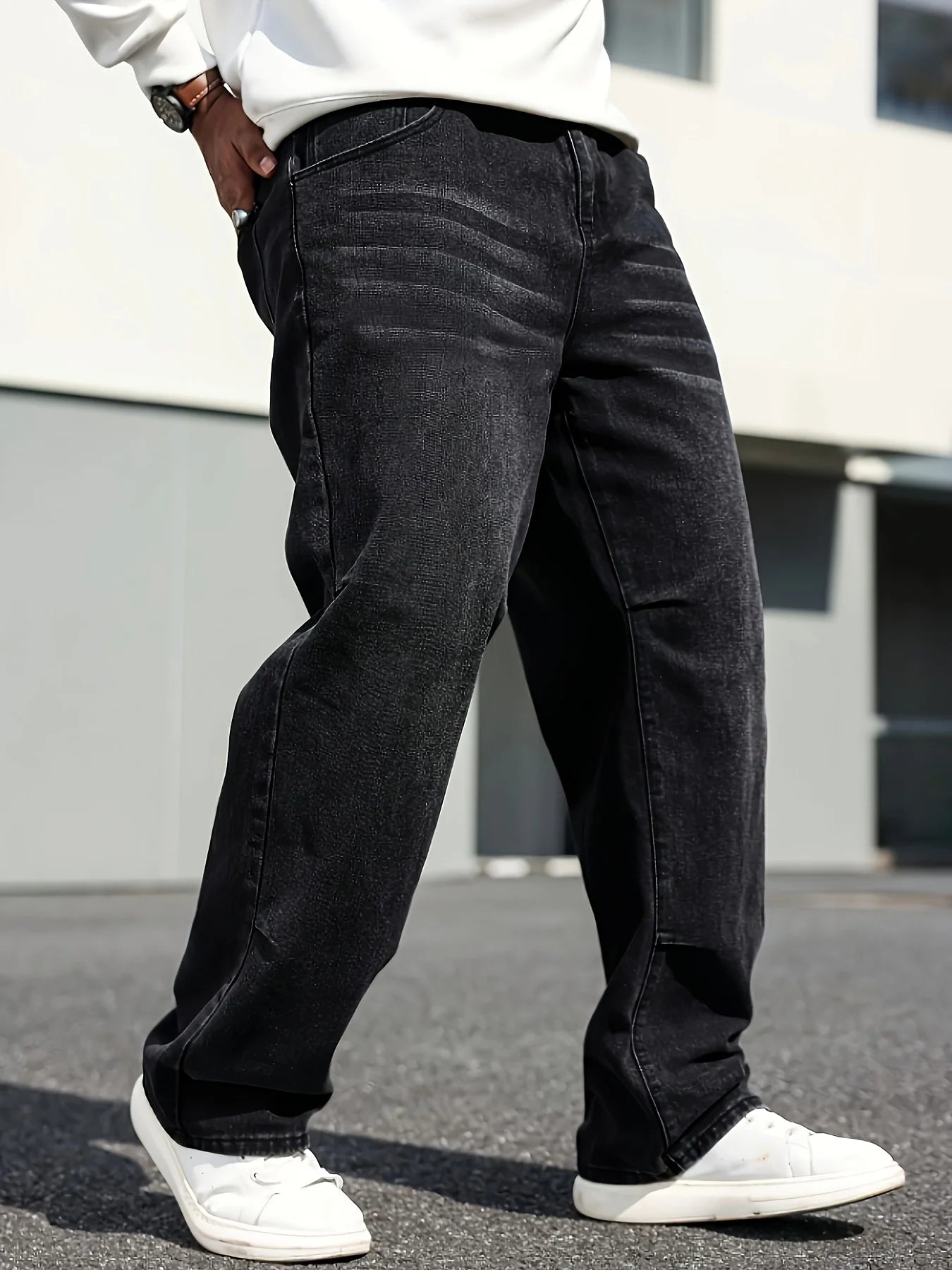 Men's Dark Blue Denim Straight-Leg Jeans