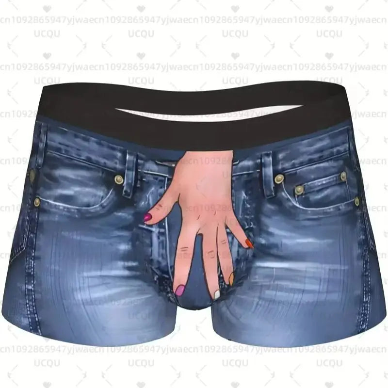 Blue Boxer Briefs with WORLD PEACE Print for Men