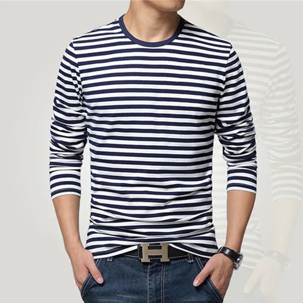 Men's Casual Long-sleeved Striped T-shirt