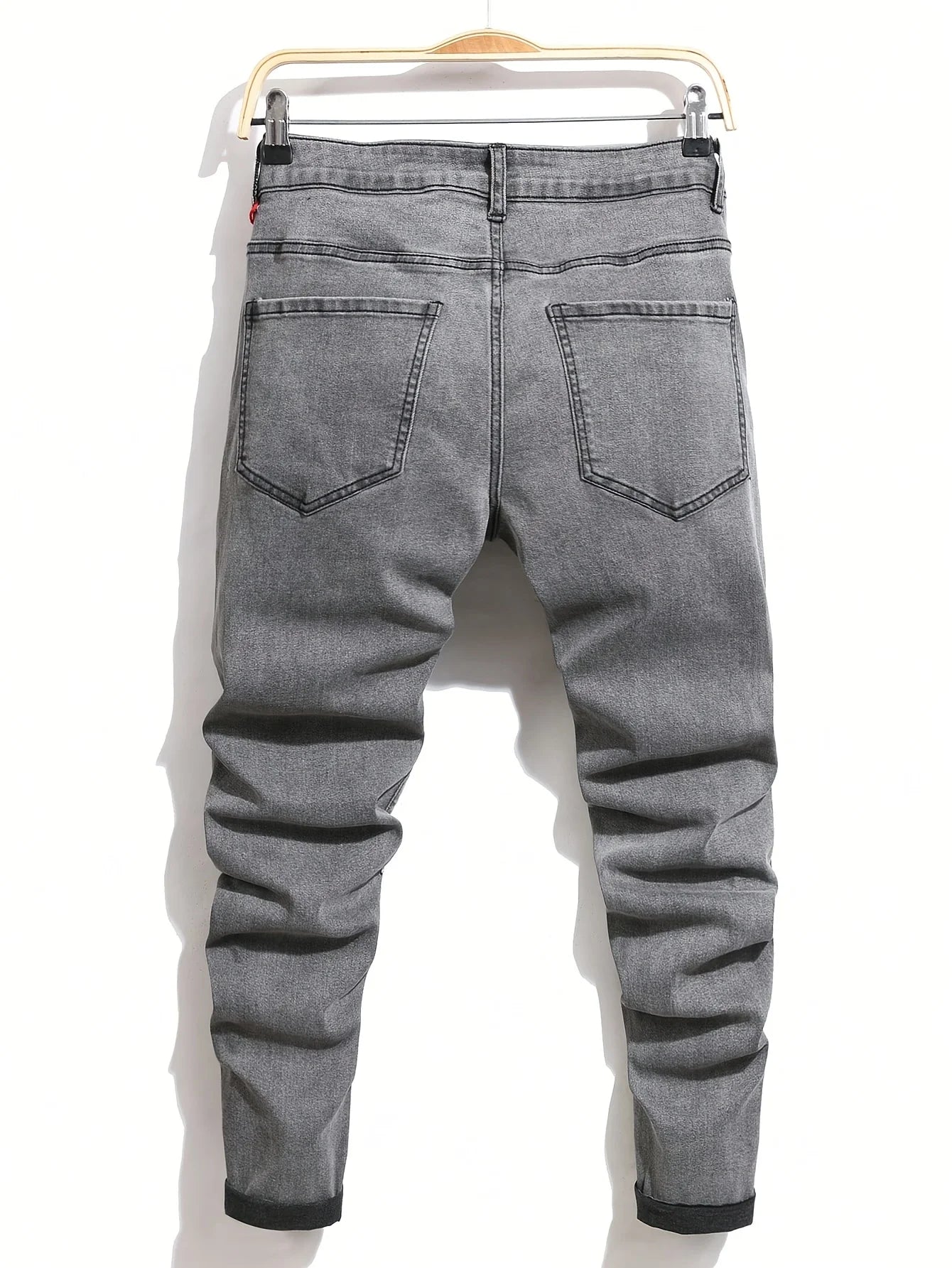 Men's High Stretch Skinny Biker Denim Jeans with Patchwork