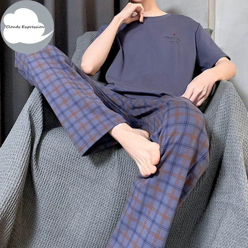 Summer Knitted Mens Casual Pyjamas Set