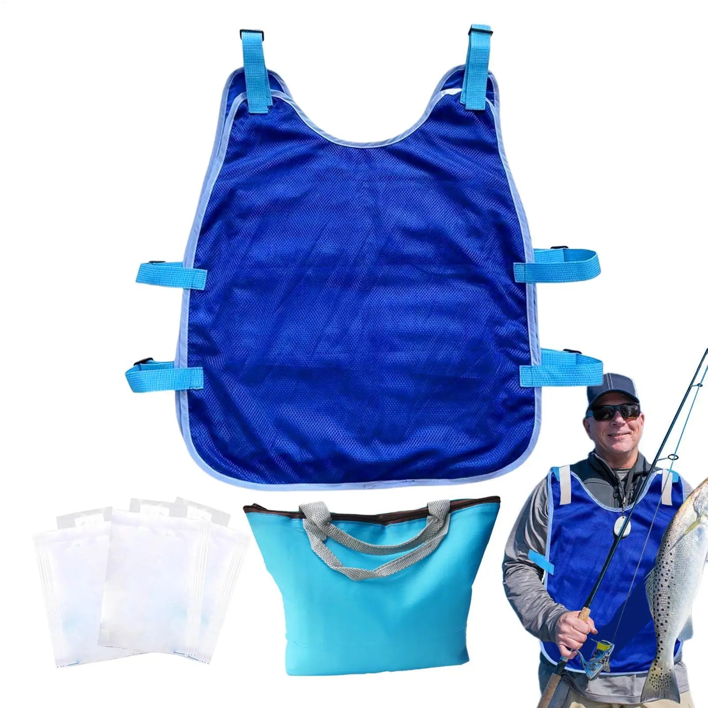 Men's Blue Summer Cooling Vest with Adjustable Fit
