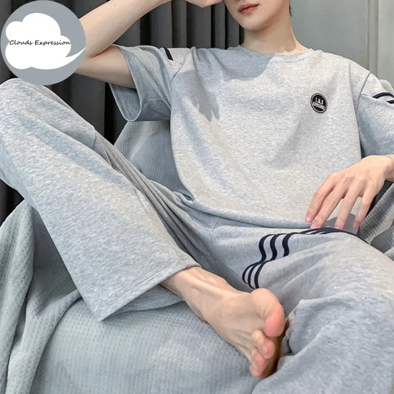 Summer Knitted Mens Casual Pyjamas Set