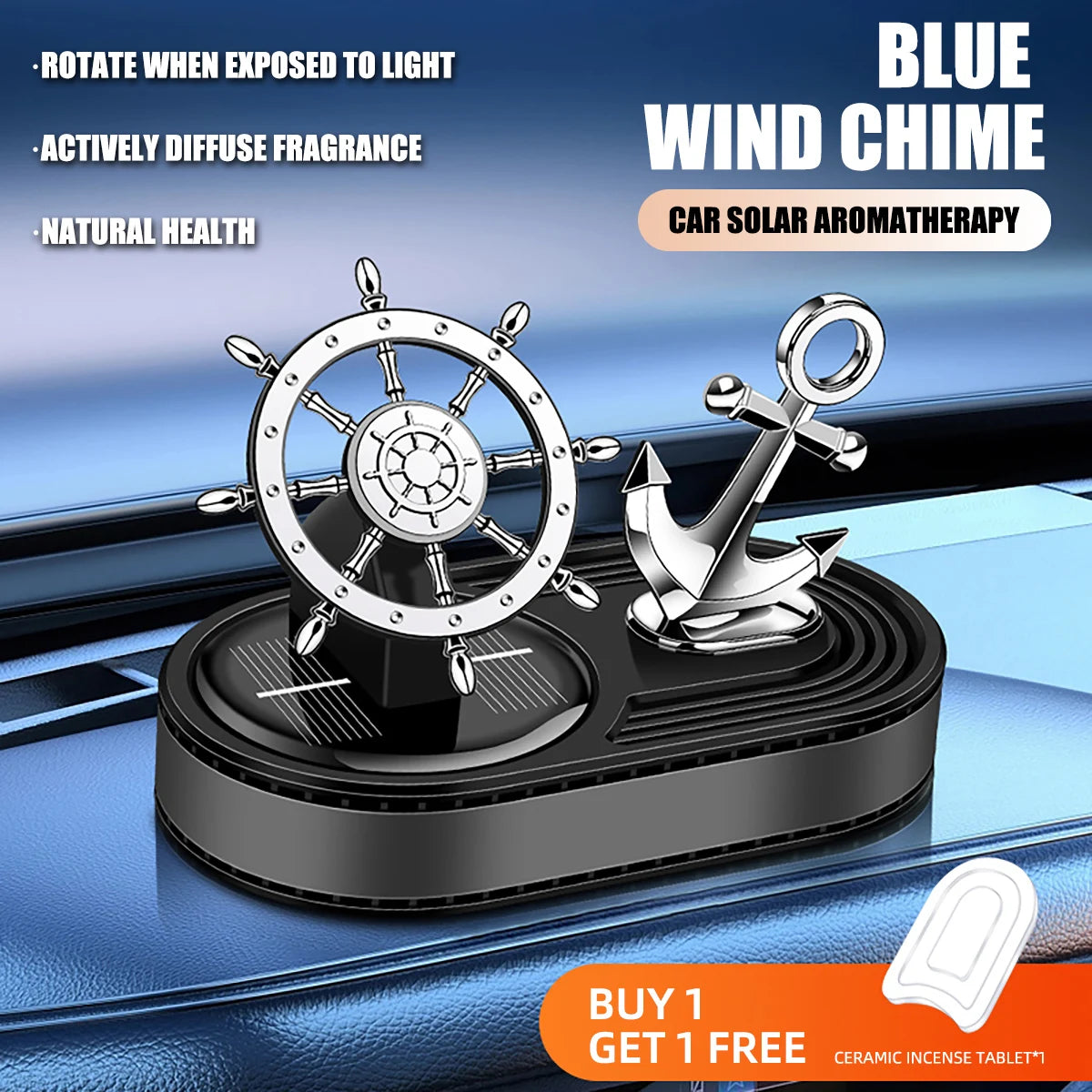 Anchor Car Air Freshener Solar Rotating Diffuser Red Blue Black