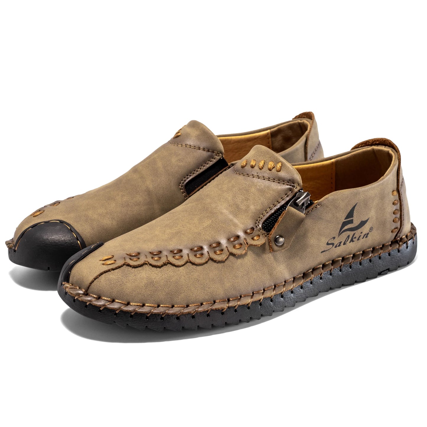 Men's Breathable Leather Casual Shoes with Zip Closure