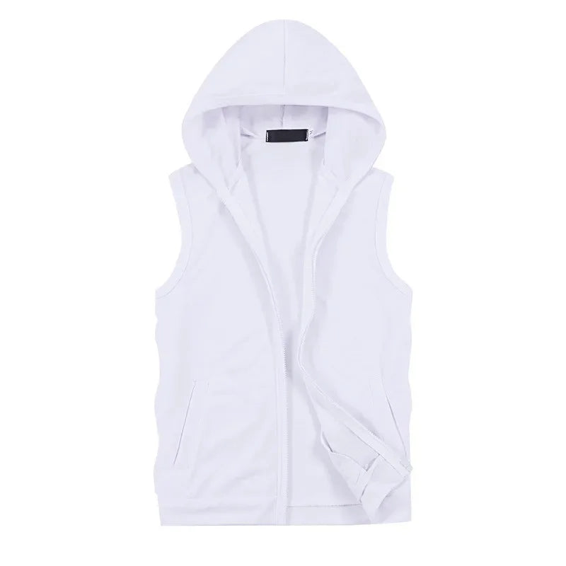 New Mens Sleeveless vest Summer Men  Tank Top With Hood Male Fashion None Sleeve Hoodie Zip Up Casual Sportswear Clothes