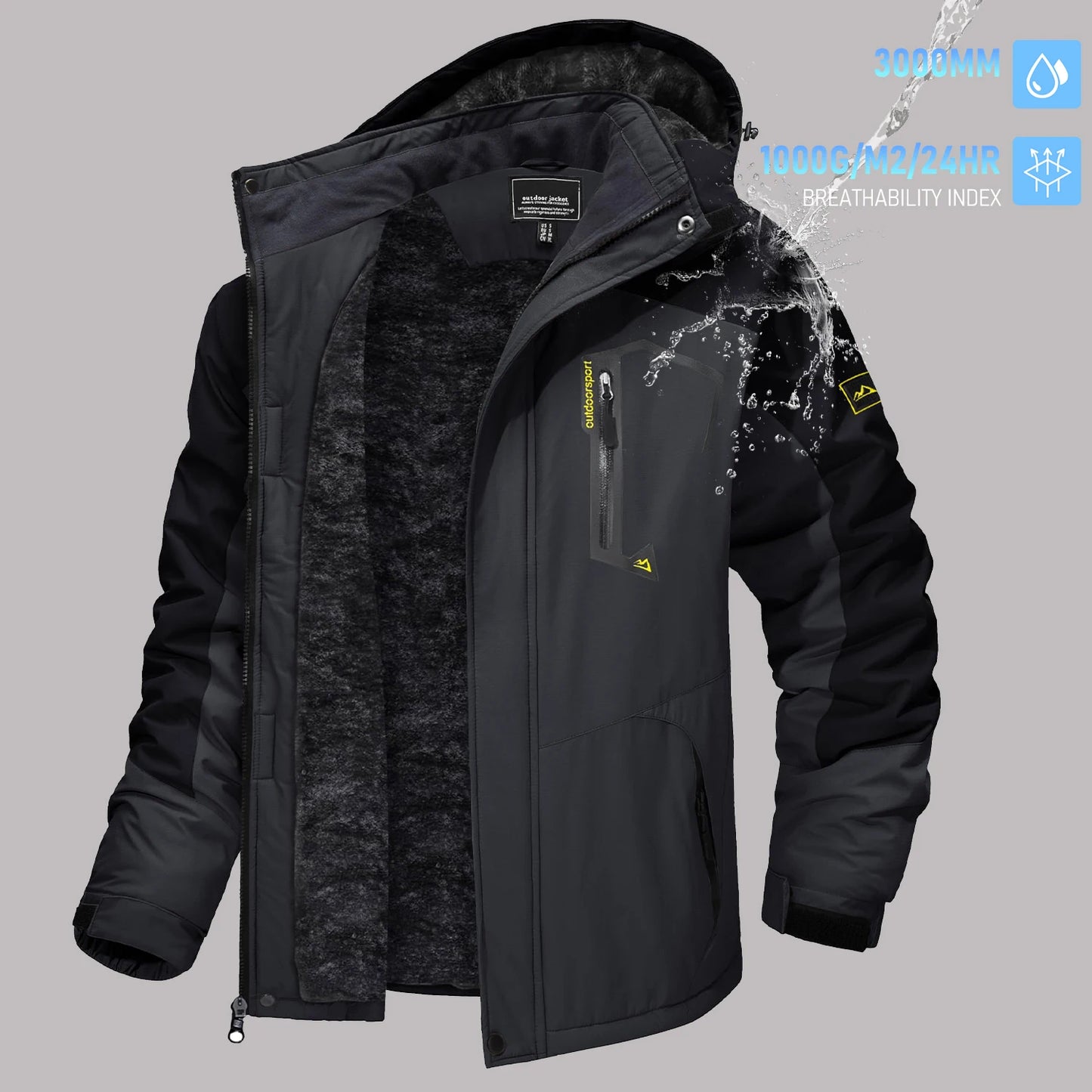 TACVASEN Men's Winter Ski Jackets Waterproof Fleece Coats Insulated Thermal Snowboard Jacket Parka Raincoat with Hood Man Parka