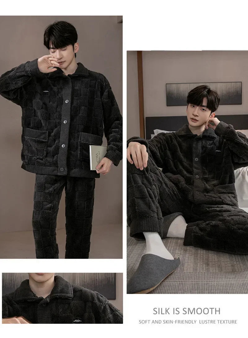Men's Fleece-Lined Pajamas in Dark Gray