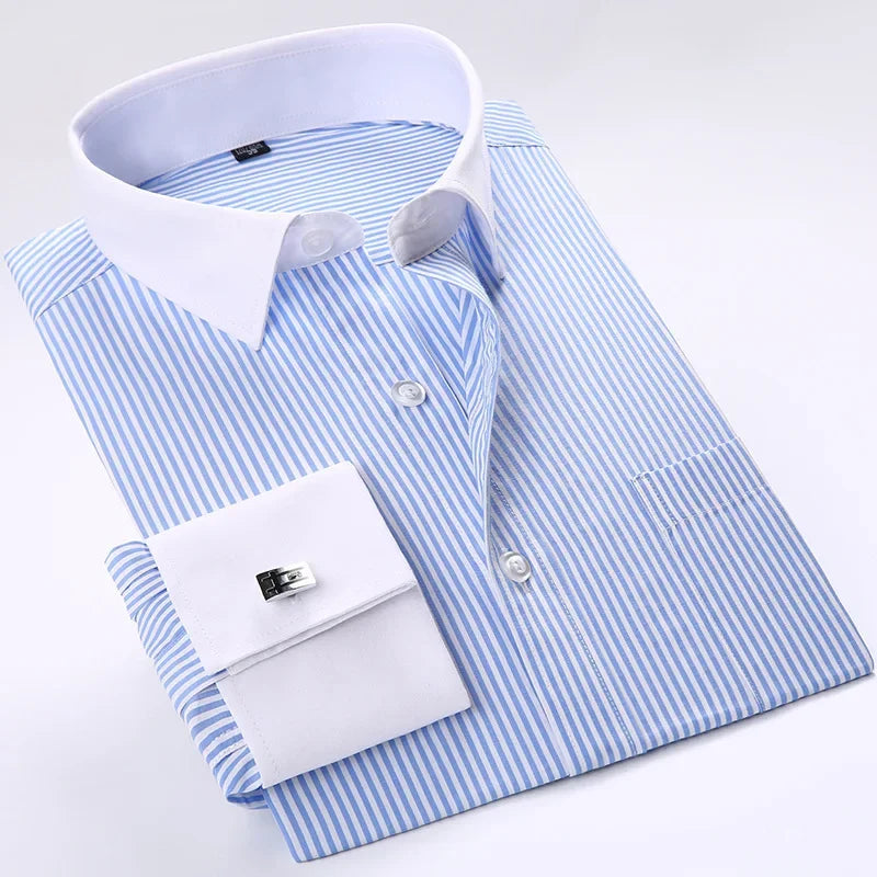 Men's Long Sleeve Formal Striped Dress Shirt