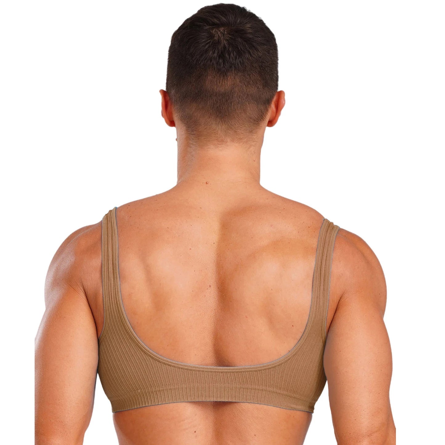 Mens Stretchy Muscle Tanks Top Deep V Neck Clubwear Sleeveless Ribbed Cropped Tops Male Gym Bodybuilding Fitness Sports Bra Vest