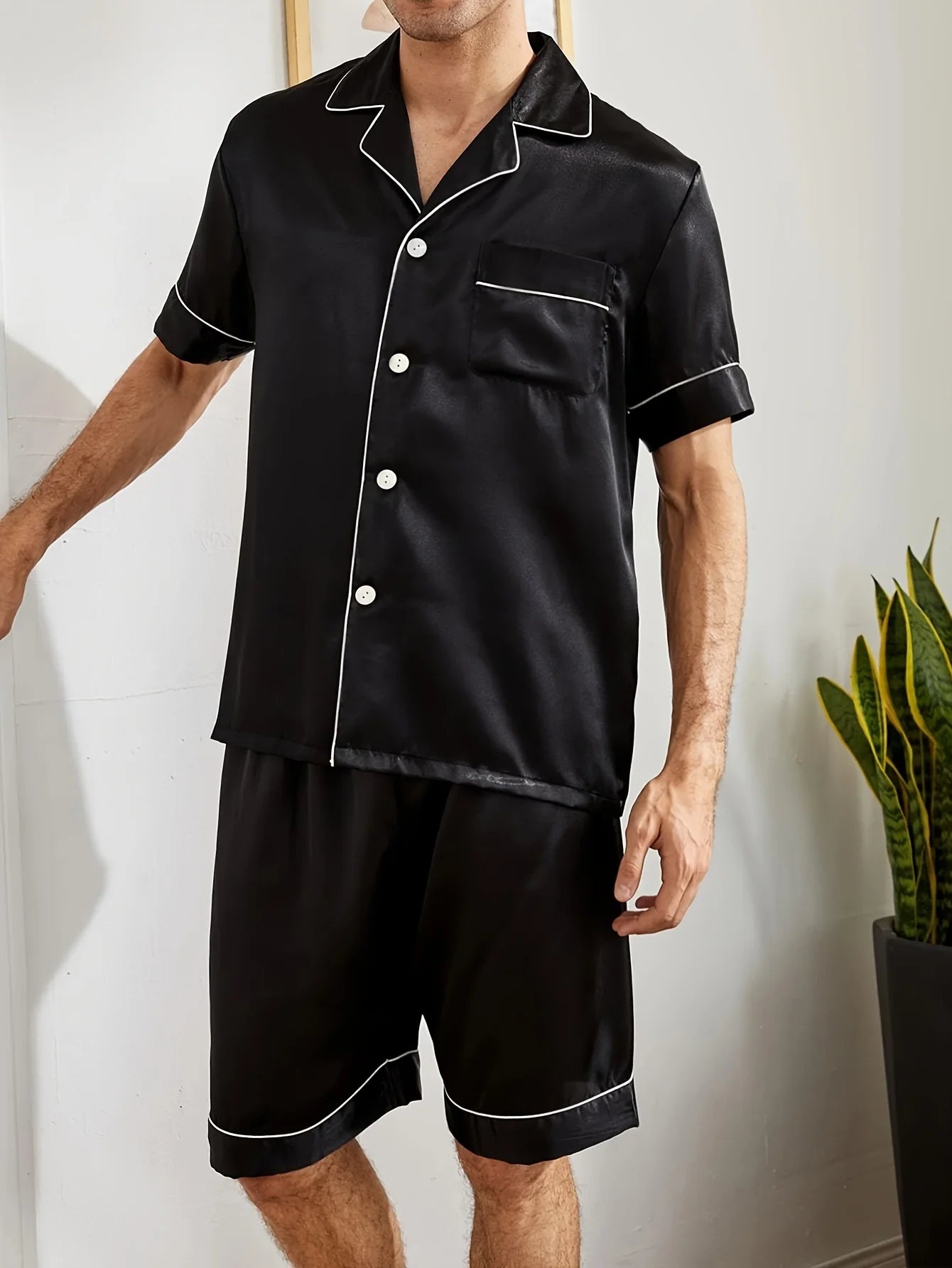 Men's Solid Color Short Sleeve Pajama Set