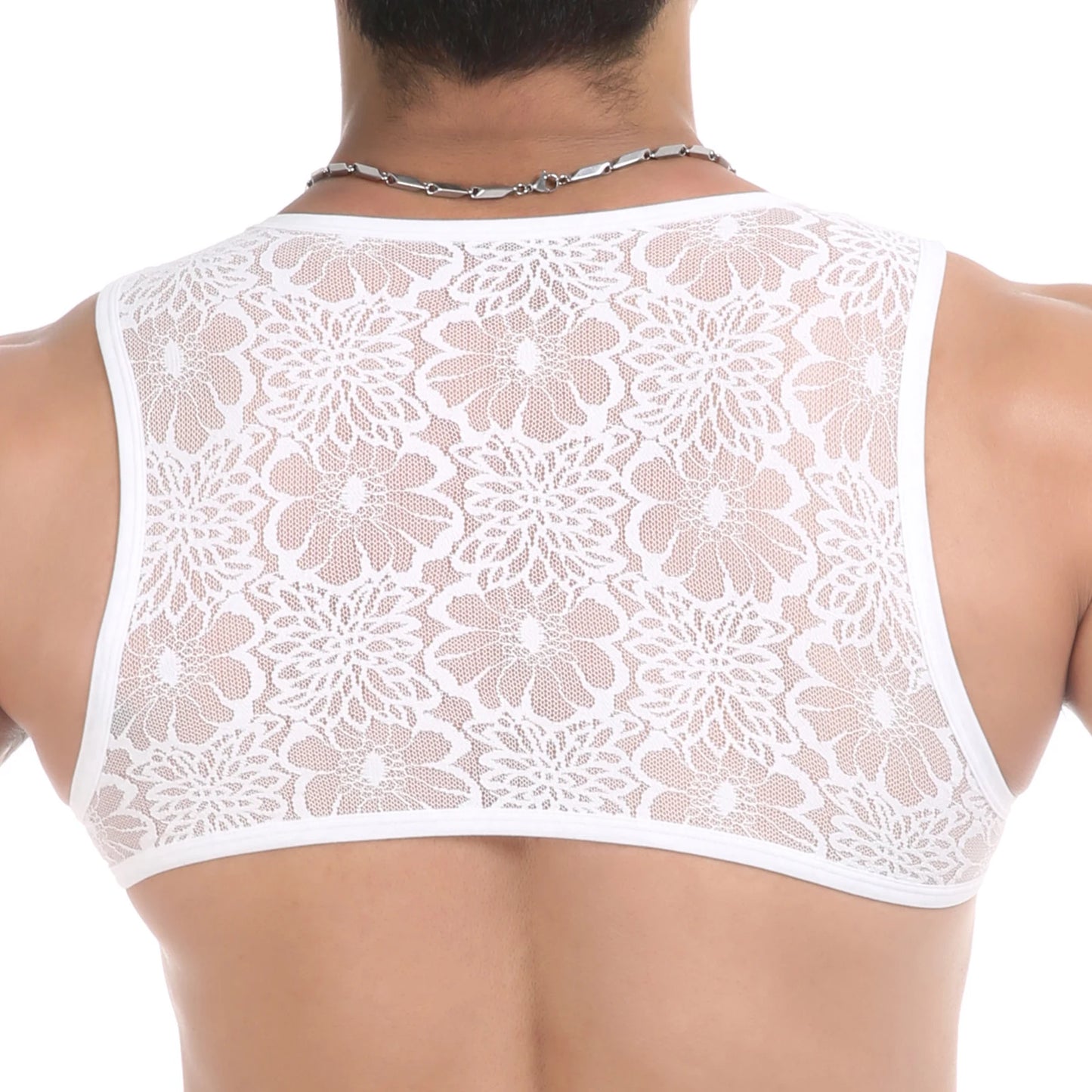 Mens Lace Sheer Crop Tops Vest Sleeveless Crossdressing Man Sissy Bras Short Tank Top Muscle Workout Fitness Singlet