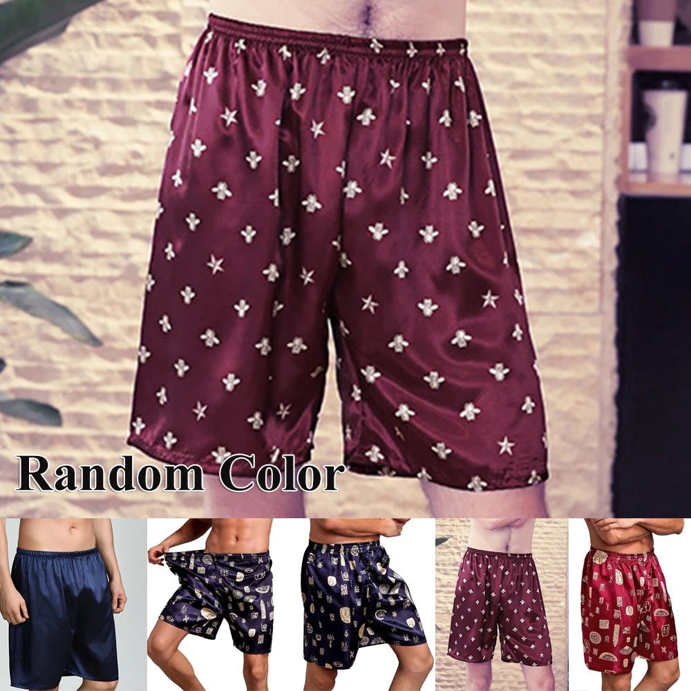 Mens Silky Satin Pajamas Pyjamas Pants Sleep Bottoms Nightwear Sleepwear Shorts Homewear 1pc Random Color