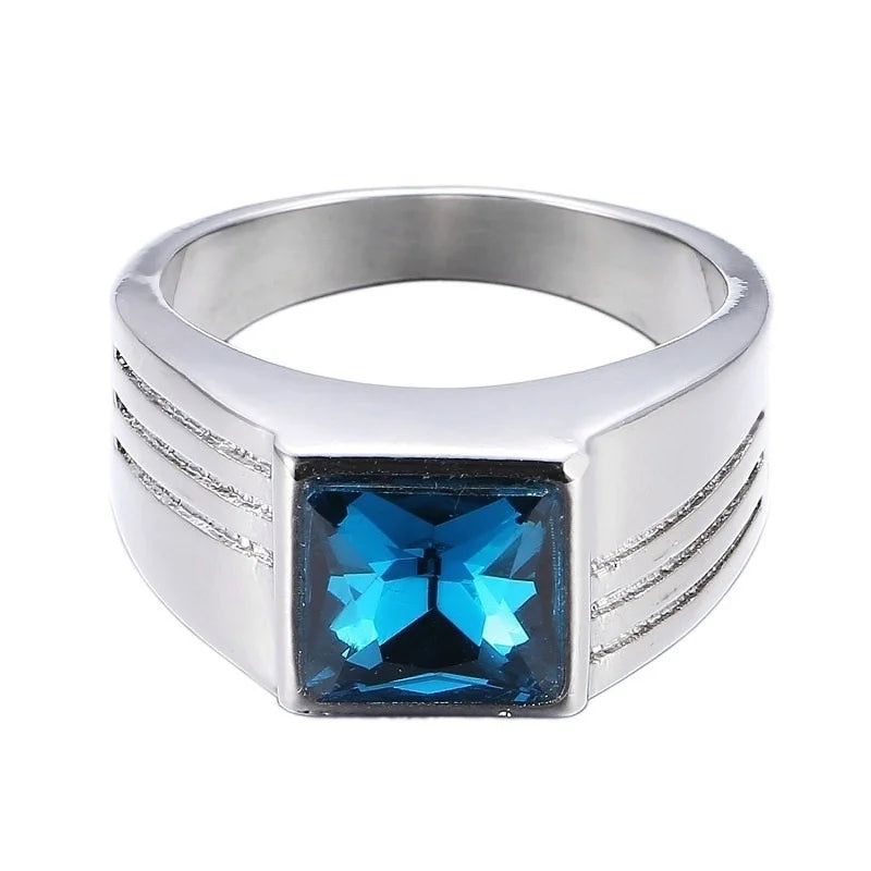 Inlaid Sapphire Men's Ring Simple Personalized Fashion Retro Style