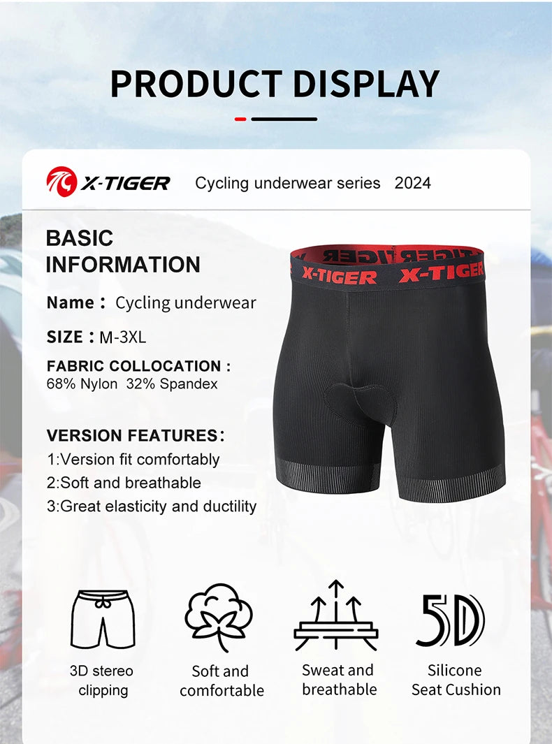 5D Padded Cycling Underwear Shorts by X-TIGER