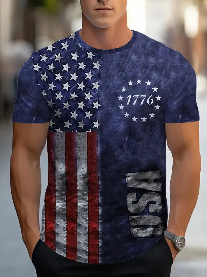 Summer Men T Shirts American Flag 3D Printed Harajuku Round Neck Tee Shirt