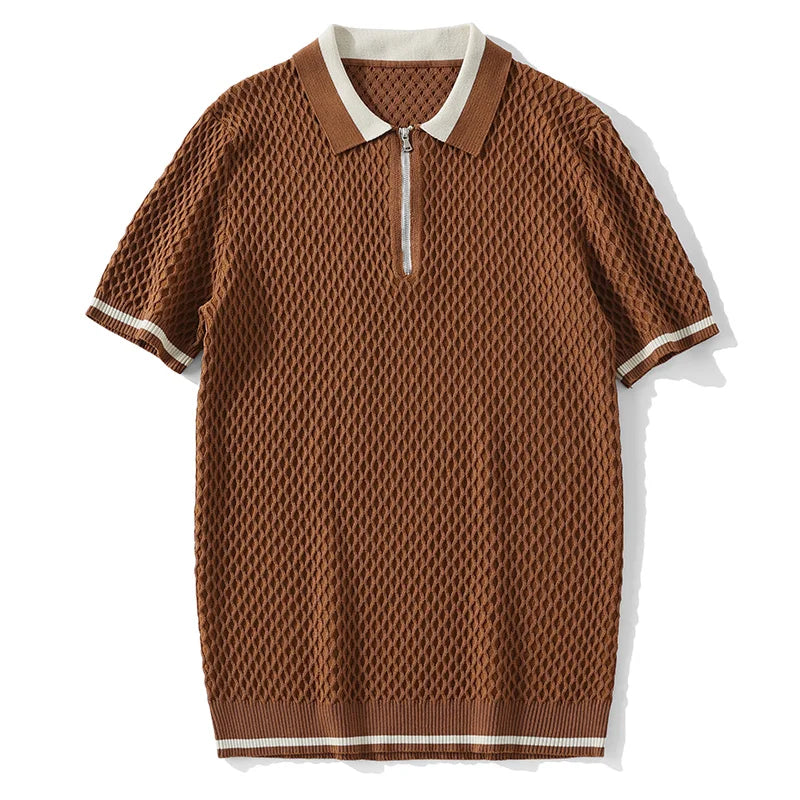 Men's Casual V-Neck Knitted Polo Shirt