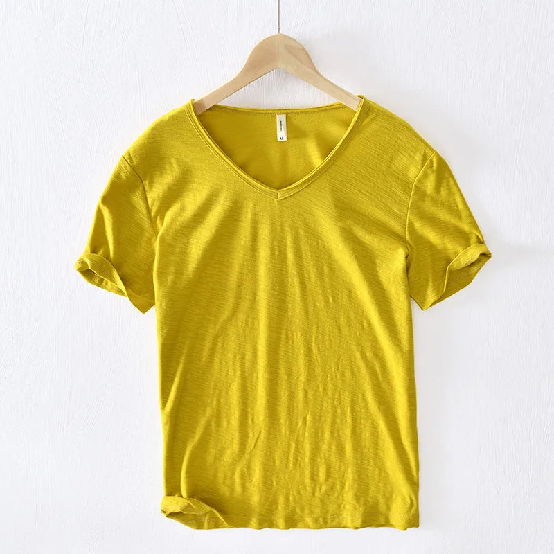 New Mens T Shirt Pure Color V Collar Short Sleeved Tops Tees Men T-Shirt 10colors slim Man T-Shirts Fitness For Male Clothes