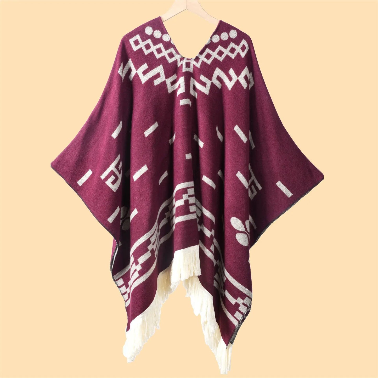 Men's Knitted Fringed Cape Pullover Shawl for Winter