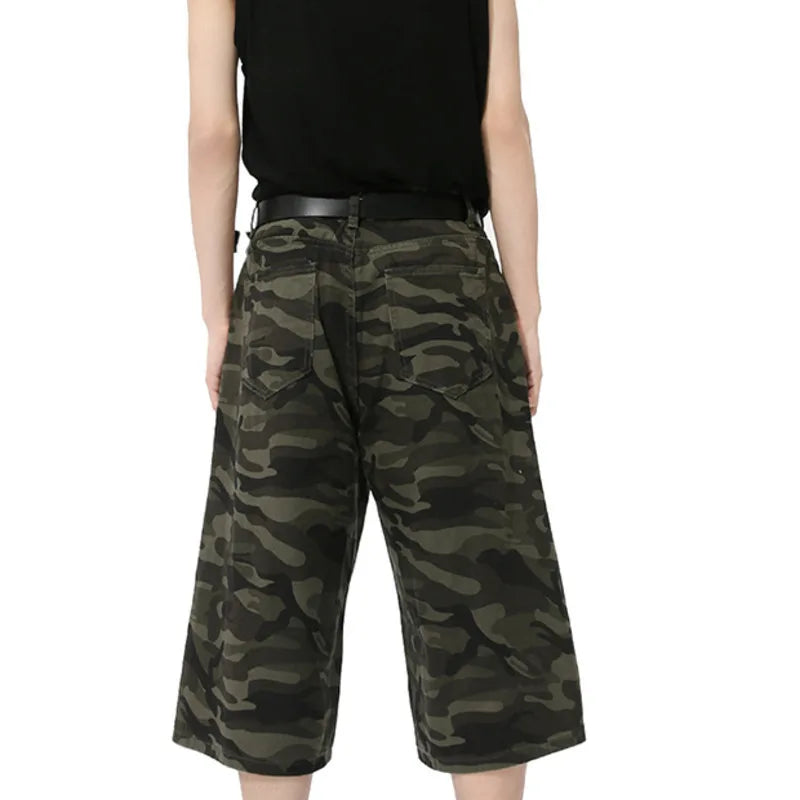 IEFB American Style Men's Shorts Camouflage Calf-Length Pants Straight Wide Leg Male Short Jeans Summer Fashion Bottom 9C7600