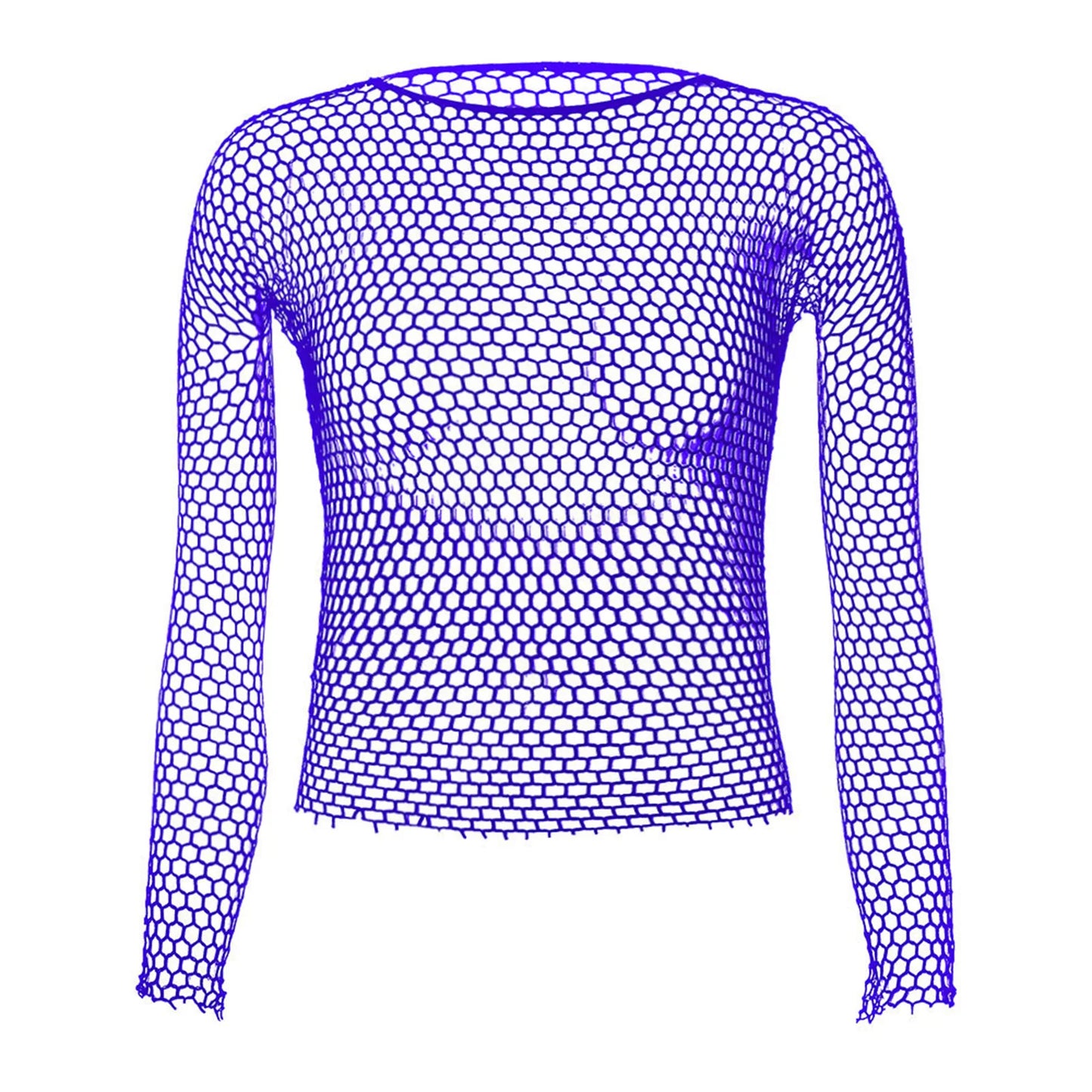 Men Sexy Sheer See-Through Fishnet Pole Dancing Tops Exotic Long Sleeve High Stretch Mesh T-Shirt Nightclub Club Performance Top