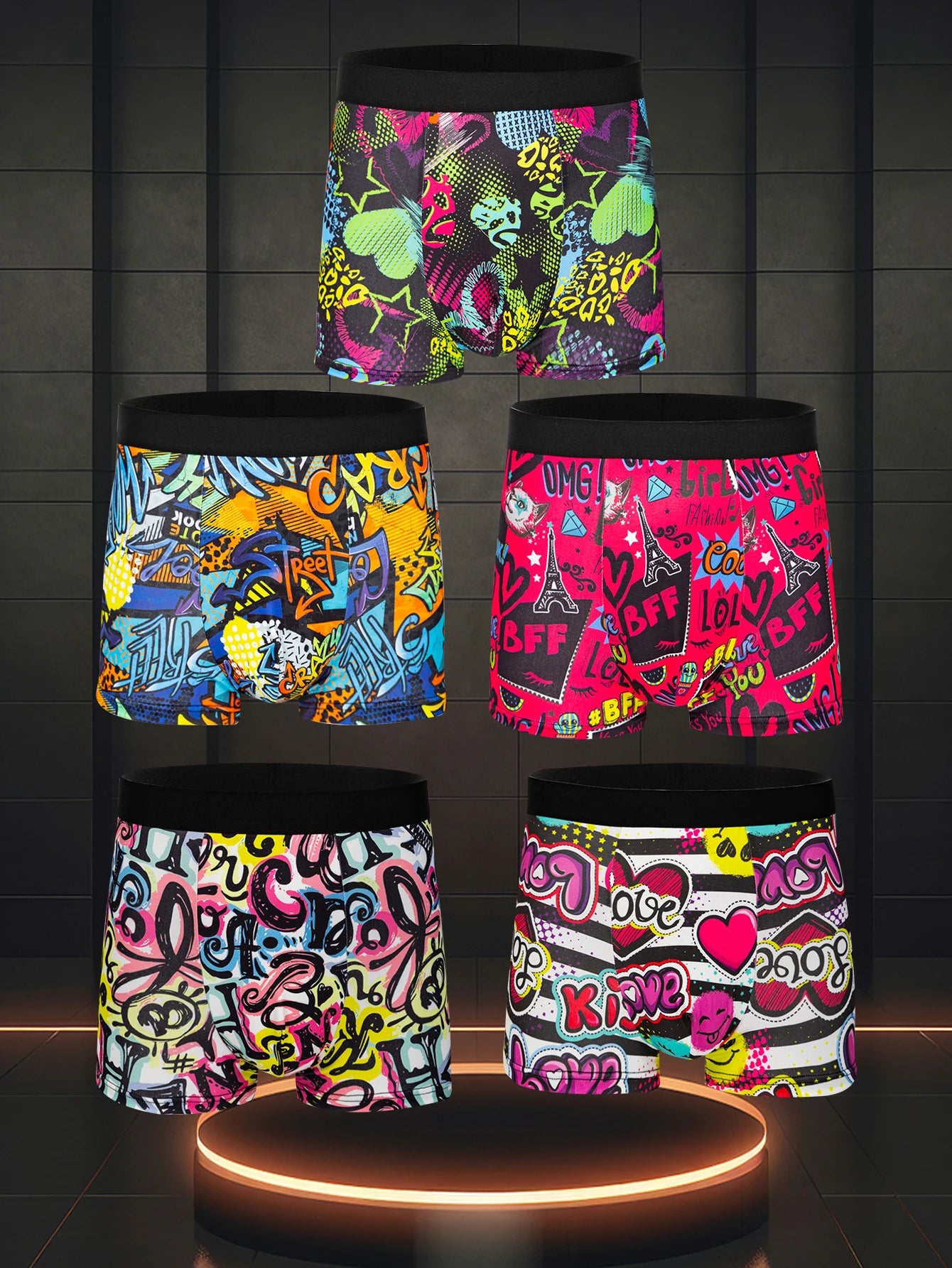 Men's Boxer Shorts 5-Pack Polyester Print