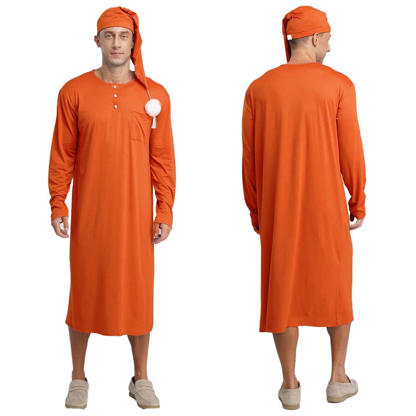 Men's Long Sleeve Sleep Robe with Hat