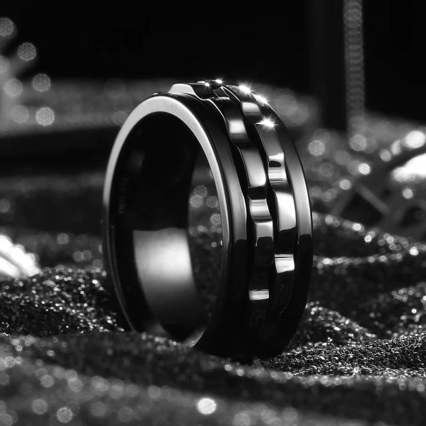 Carofeez Rotating Anxiety Ring Titanium Steel Chain Spinner Rings For Men