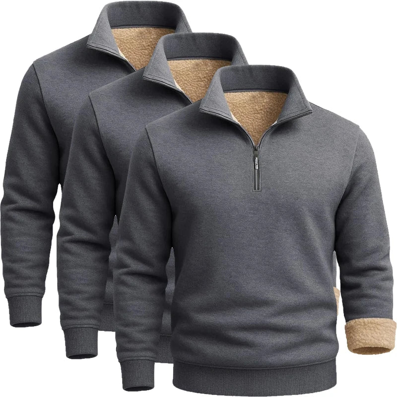 Men's Thick Pullover Sherpa T-Shirt with Zipper Closure
