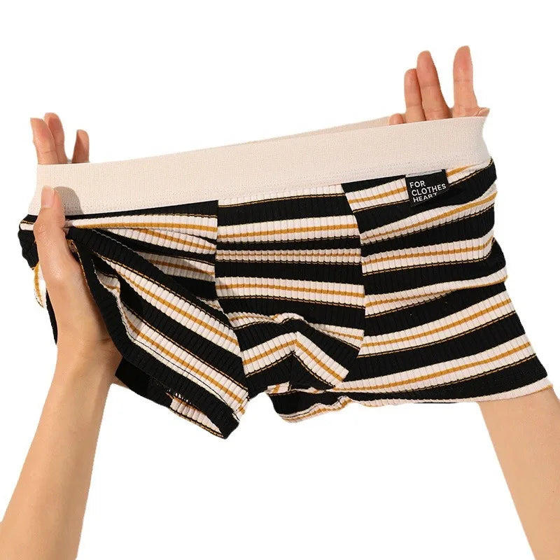 Men's Plus Size Cotton Boxer Briefs with Stripes