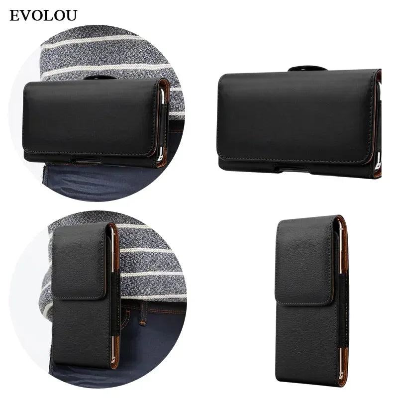 evolou Leather Phone Belt Case for Iphone 16 Pro Max 16E 12 13 Mini 14 15 Belt Clip Waist Bag Magnetic Vertical Case