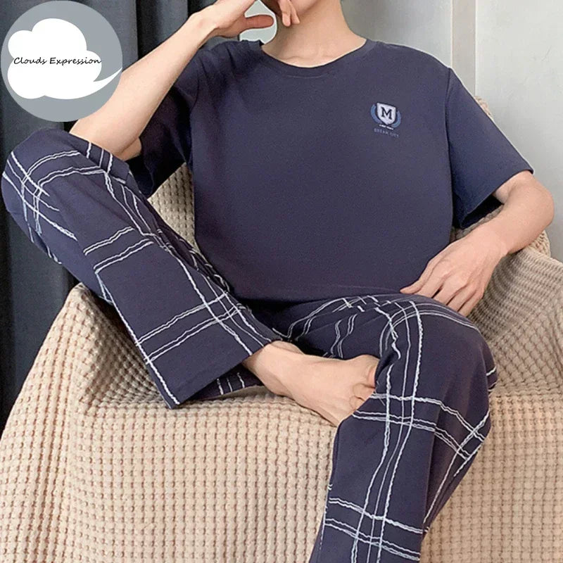 Summer Knitted Mens Casual Pyjamas Set