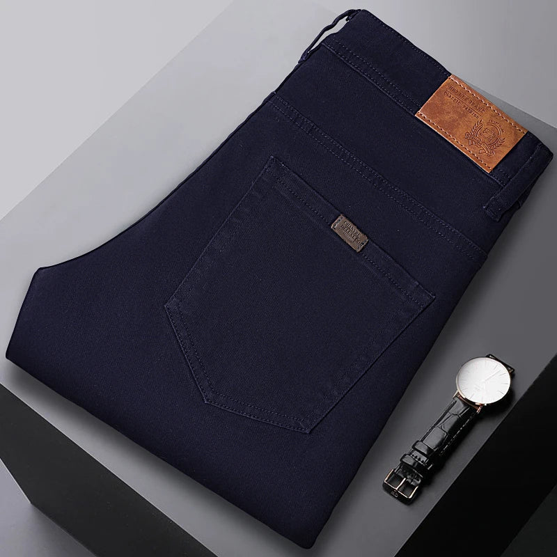 Men's Jeans Fashion Straight Business Casual Stretch Denim Pants Classic Fit Solid Color Comfortable All Season Pants