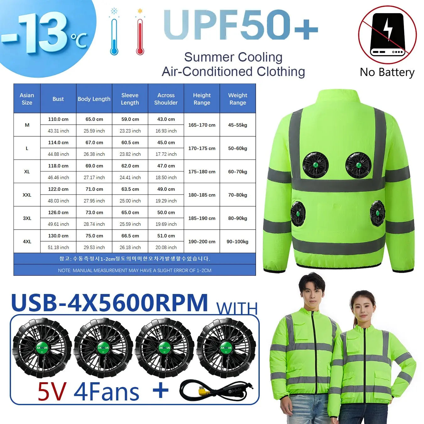 AKOOUS USB 3-Fans Cooling Vest for Men and Women