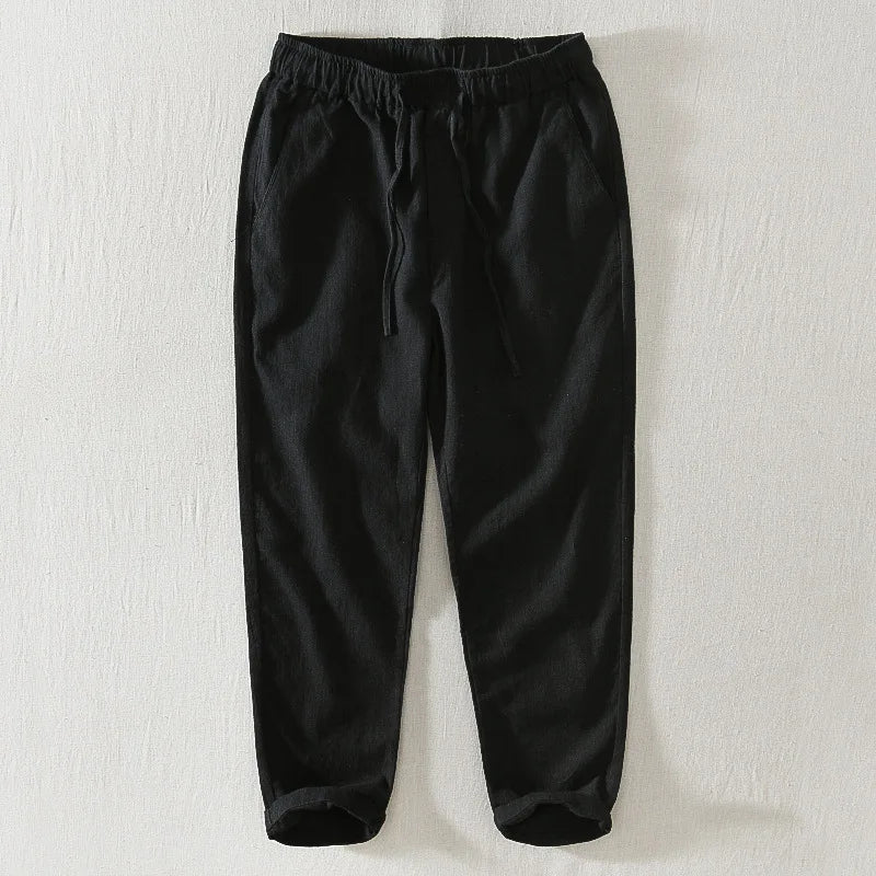 Summer New Casual Linen Ankle-length Pants for Men Clothing Simple Drawstring Thin Streetwear Oversize BL8226