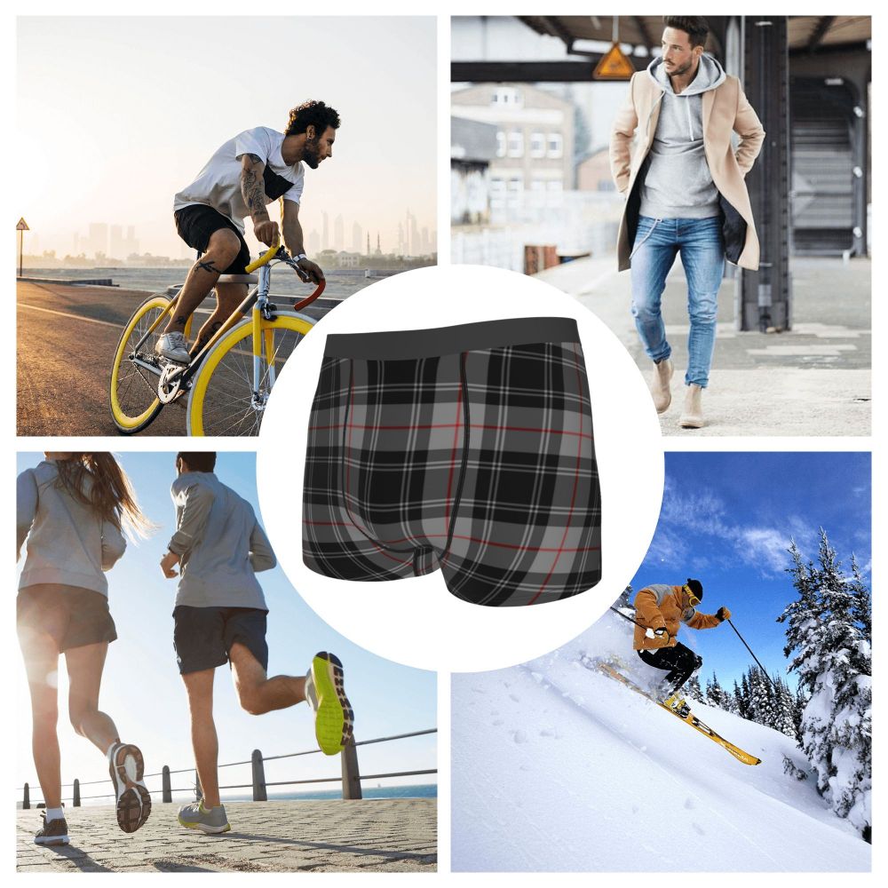 Black Watch Tartan Boxer Shorts for Men in Lycra and Polyester