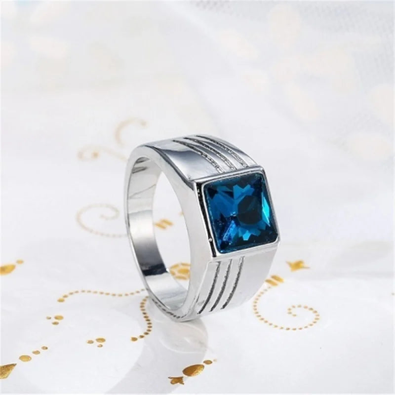 Inlaid Sapphire Men's Ring Simple Personalized Fashion Retro Style