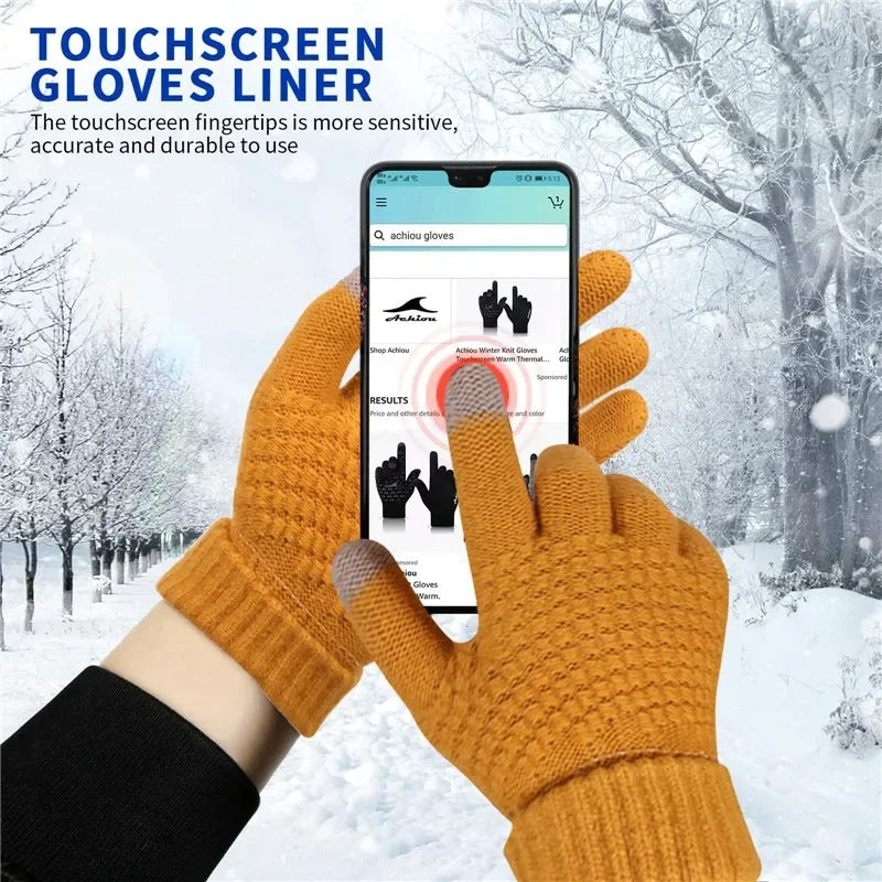 Touch Screen Gloves Stretch Classical Knit Mittens Wool