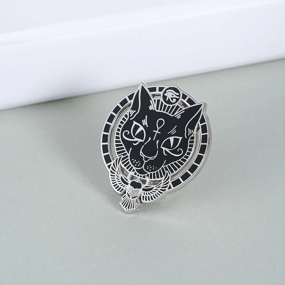 Egyptian Cat Goddess Bastet Lapel Pin Eye of Horus Ancient Egyptian Symbo Brooch Feline Mythology Jewelry